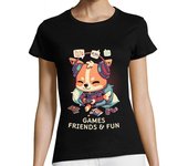 Camiseta Mujer Manga Corta Videojuegos Amigos y Diversión Perros laTostadora