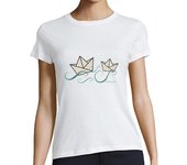 Camiseta Mujer Manga Corta Camiseta Barcos de papel laTostadora
