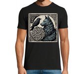 Camiseta Hombre Manga Corta lobo y cuervo vintage laTostadora