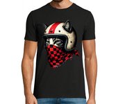 Camiseta Hombre Manga Corta gato motociclista retro con casco genial laTostadora