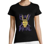 Camiseta Mujer Manga Corta heavy metal mano cornuta esqueleto mano laTostadora
