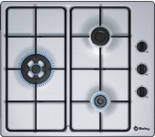 Placa gas - Balay 3ETX463MB, 3 zonas, Gas licudo, Quemador Wok, Cristal gas, 60 cm, Inox