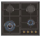 Placa Gas - Vitrokitchen EN63RB, 4 Zonas, 60 cm, Negro, Sin Marco