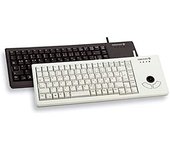 CHERRY XS Trackball Keyboard, diseño internacional, teclado QWERTY, teclado con cable, teclado mecánico, mecánica ML, trackball óptico con dos botones de ratón, gris claro