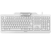 CHERRY SECURE BOARD 1.0, Teclado de Seguridad con Cable y Lector Integrado para Tarjetas Inteligentes y Tarjetas/Etiquetas RF/NFC, Distribución de Teclado Europeo QWERTY, Blanco/Gris