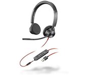 Plantronics, Blackwire 3325 USB-A, Poly, auricular con cable de dos oídos con micrófono de brazo, se conecta a PC o Mac mediante USB-A o a tablet o dispositivo móvil mediante un conector de 3.5 mm
