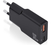 Cargador gan de pared aisens asch-30w2p047-bk/ 1xusb tipo-c/ 1xusb/ 30w/ negro