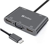 Sandberg Base USB-C | Estación de Acoplamiento con HDMI VGA USB PD | USB C + USB A | Adaptador multipuerto | Conexión de Monitor Dual | 4K/30Hz | Alimentación USB-C | Extensión USB para PC, Laptop,