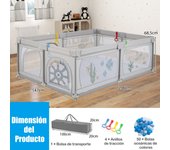 Costway Parque Infantil con Patrón de Océano Alfombrilla Centro Actividad Atóxico Pelotas Transpirable Cremallera 206 x 147 x 68,5 cm Gris