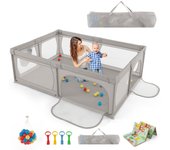 Costway Parque Infantil con Alfombrilla Centro Actividad Estable Atóxico con Pelotas Red Transpirable Cremallera 206 x 147 x 68,5 cm