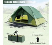 Costway Tienda de Campaña Portátil para 2 Personas con Mosquitera Extraíble Puerta de Doble Capa 2 Ventanas de Malla Bolsa de Transporte Verde