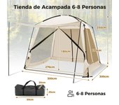 Costway Tienda de Campaña con Dosel Puerta de Cremallera Portátil Bolsa de Transporte para Reunión Familiar Senderismo 440 x 304 x 250 cm Beige