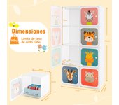 Costway Armario Modular Infantil Portátil de 8 Cubos con Dibujos Animados Organizador de Almacenamiento para Juguetes 75 x 35 x 145 cm Blanco