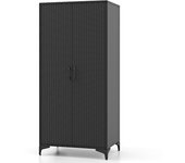 Costway Armario de Mimbre con 2 Puertas de PE con Barra para Colgar y 4 Cubos de Almacenamiento Organizador de Ropa para Hogar Patio Garaje