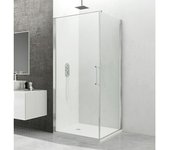 GME Mampara de ducha esquinera Open Combi A (L x An x Al: 80 x 70 x 195 cm, Longitud regulable: 70,6 cm - 79 cm, Espesor: 6 mm, Plata brillo)