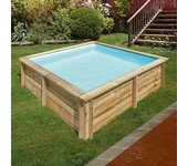 Gre Piscina de madera City (L x An x Al: 225 x 225 x 68 cm, Natural/Azul, 2.300 l)