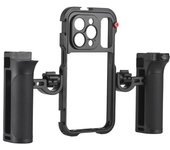 Cájala telefónica portátil con doble mango móvil Estabilizador de teléfonos inteligentes portátiles Varios montajes de calzado frío para iPhone 14 Pro