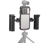 Cájala de teléfono portátil con doble mango móvil Estabilizador de teléfonos inteligentes portátiles Varios montajes de calzado frío para el iPhone 15 Pro Max