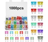 1000 Uds surtido de fusibles de hoja de coche Kit surtido Mini juego de hojas de tamaño estándar Auto camión fusible automotriz con caja de almacenamiento