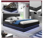 Cama de matrimonio canapé Nitas en color negro con colchón (160x200cm)