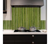 Pack panel antisalpicaduras de aluminio ignífugo satinado para cocina bambu verde - satinado, panel 900 x 700 mm + 2 cenefas 1000 x 200 mm