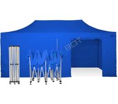 Carpa plegable 6x3 azul con telones laterales acero 30 mm. tejido recubierto de pvc impermeable, repelente al agua de 350gm