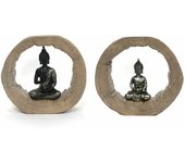 Figura decorativa dkd home decor natural negro buda resina (20,5 x 6 x 18,5 cm) (2 unidades)