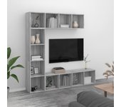 Conjunto librería/mueble tv 3 piezas sonoma gris 180x30x180 cm