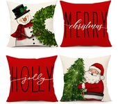 Fundas de almohada navideñas rojas, 45x45cm, juego de 4 decoraciones navideñas de granja, funda de cojín de muñeco de nieve para el sofá del hogar