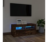 Mueble de tv | mueble de salón | mesa de tv con luces led roble ahumado 90x35x40 cm cfw89598