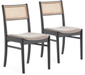 Pack 2 sillas vilma color negro wash, madera maciza y ratán natural
