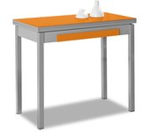 Mesa de cocina extensible de libro - 90x50 cm (90x100 cm) - estructura y tapa interior color aluminio - tapa superior cristal color naranja