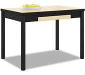 Mesa de cocina extensible 2 alas - 100x60 cm (150x60 cm) - estructura y alas color negra - tapa cristal color beig