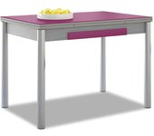 Mesa de cocina extensible 2 alas - 100x60 cm (150x60 cm) - estructura y alas color aluminio - tapa cristal color berengena