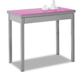 Mesa de cocina extensible de libro sin cajón - 80x40 cm (80x80 cm) - estructura y tapa interior color aluminio - tapa superior cristal color fucsia