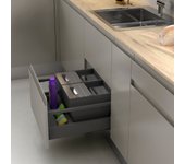 Cubo de basura y reciclaje para cajón de cocina - tapa de acero inoxidable, pp antracita, 900 mm ancho mueble/alto producto mm 295