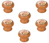 6 un. pomo tirador mueble vintage retro madera tinte miel hot dogs - diámetro 40mm