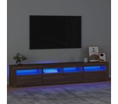 Mueble de tv | mueble de salón | mesa de tv con luces led marrón roble 210x35x40 cm cfw91871