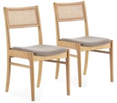 Pack 2 sillas vilma color roble, madera maciza y ratán natural