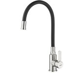 Ibergrif m22119-2 - grifo de cocina negro con caño flexible universal, grifería para fregadero, acero inoxidable cepillado