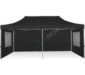 Carpa plegable 3x6 negro con telones laterales y ventanas. acero 40 mm. tejido recubierto de pvc impermeable, repelente al agua de 350gm