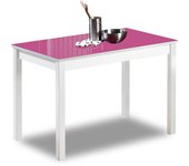 Mesa de cocina fija - 90x50 cm - estructura color blanca - tapa cristal color fucsia