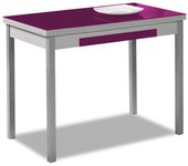 Mesa de cocina extensible 2 alas - 110x70 cm (170x70 cm) - estructura y alas color aluminio - tapa cristal color berengena