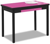 Mesa de cocina extensible 2 alas - 110x70 cm (170x70 cm) - estructura y alas color negra - tapa cristal color fucsia