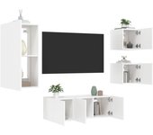 5 piezas muebles de tv | mueble de salón | armario tv de pared con led madera ingeniería blanco cfw16422