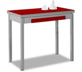 Mesa de cocina extensible de libro - 80x40 cm (80x80 cm) - estructura y tapa interior color aluminio - tapa superior cristal color rojo