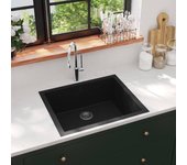 Fregadero de cocina | pila de cocina con rebosadero granito negro cfw61408
