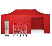 Carpa plegable 6x3 rojo con telones laterales acero 30 mm. tejido recubierto de pvc impermeable, repelente al agua de 350gm