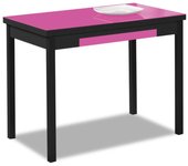Mesa de cocina extensible 2 alas - 100x60 cm (150x60 cm) - estructura y alas color negra - tapa cristal color fucsia