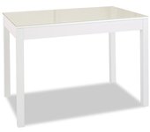 Mesa de cocina extensible de carro - 100x60 cm (150x60 cm) - estructura y extensión color blanca - tapa cristal color beig